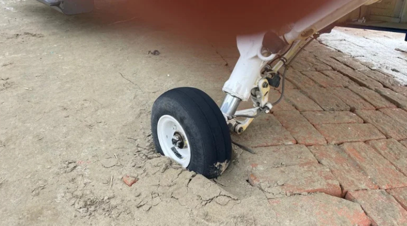 Close save for Chirag Paswan in Ujiarpur after the helicopter’s wheel sinks into the soft surface of the helipad.