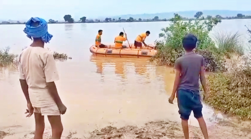 Around fifty villagerstrapped in the middle of Son River.