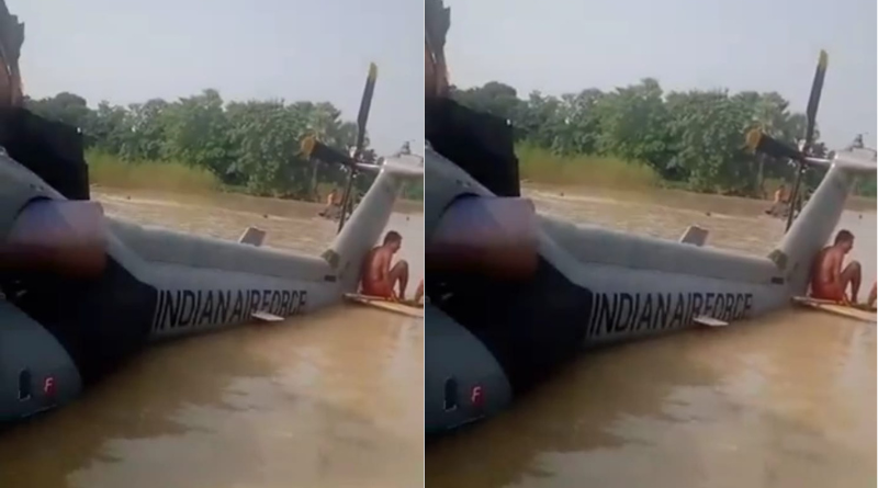 Indian Air Force began retrieval of helicopter from floodwater.