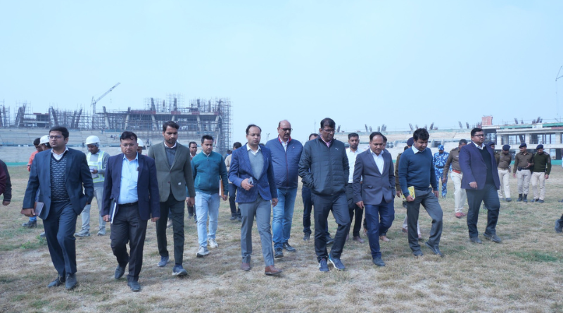 Kumar Ravi Inspects Construction of International Cricket Stadium at Rajgir.