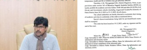 Patna schools to operate only between 10 am to 3.30 pm amid severe cold wave.