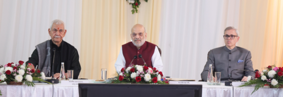 Amit Shah chairs a high-level review meeting on development projects in Jammu & Kashmir.