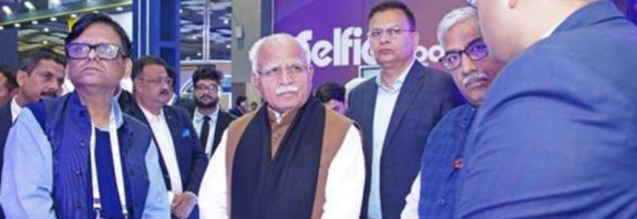 Manohar Lal Khattar inaugurates the Ministry of Power pavilion at AI Impact Summit 2026.