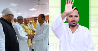 Nishant Kumar joins Janata Dal United at the party headquarters in Patna.