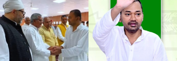 Nishant Kumar joins Janata Dal United at the party headquarters in Patna.