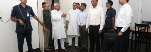 Nitish Kumar reviews skill development programs at the BIPARD Skill Park in Patna.