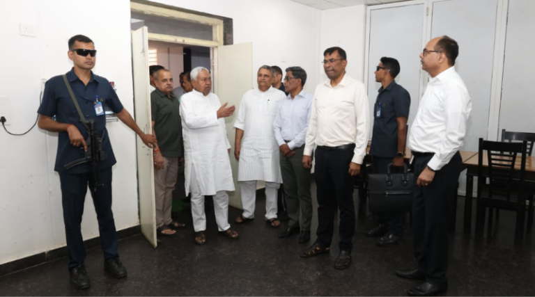 Nitish Kumar reviews skill development programs at the BIPARD Skill Park in Patna.