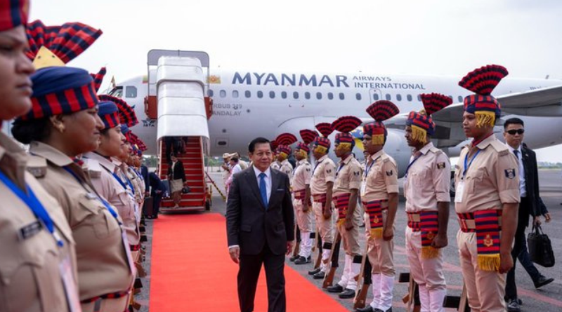 Myanmar President Min Aung Hlaing begins a five-day visit to India, arriving in Bodh Gaya.